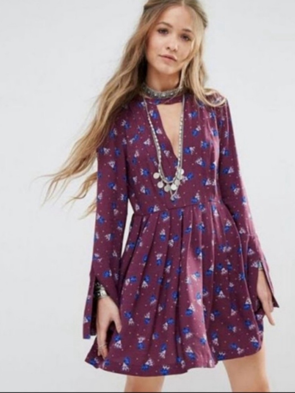NWT Free PeopleTegan Plum Long-Sleeve Mini Dress